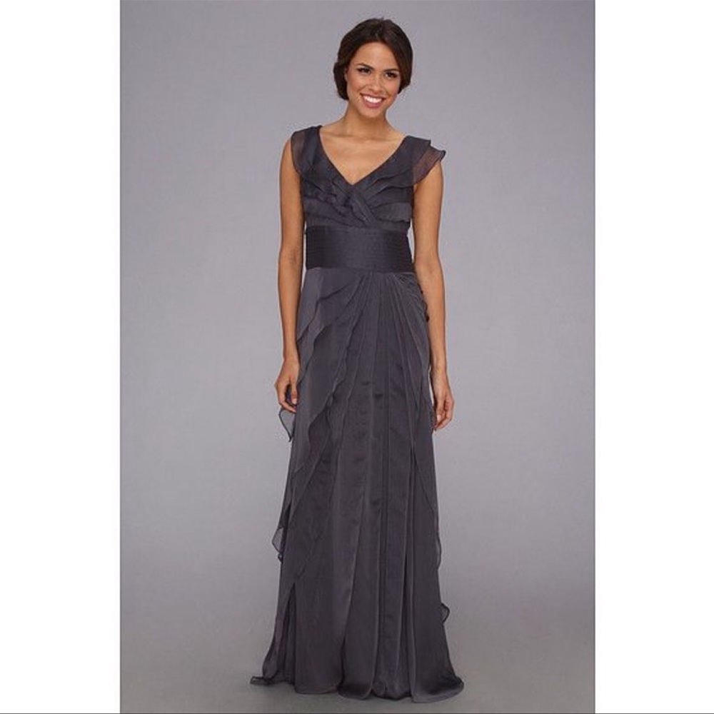 Adrianna Papell tiered petal sleeveless chiffon long dress - Picture 4 of 11